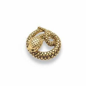 Vintage Gold Tone Coiled Snake Brooch Lapel Pin MCM Unmarked Jewelry